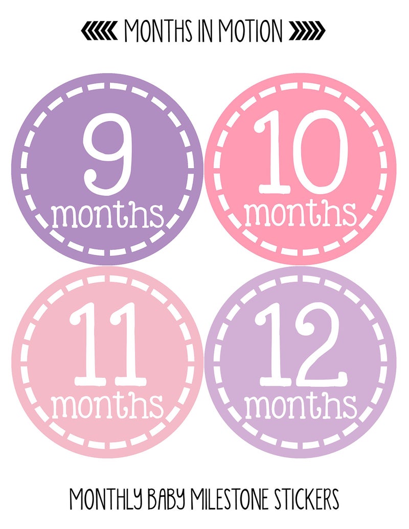 Months In Motion Baby Girl Milestone Stickers - 12 Purple Matte Removable Round Stickers for Photos - Image 4